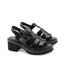 Sandalo cage in pelle con tacco donna