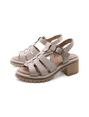 Sandalo cage in pelle con tacco donna
