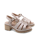 Sandalo cage in pelle con tacco donna