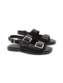 Sandalo nero in vera pelle da donna