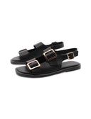 Sandalo nero in vera pelle da donna