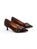Décolleté kitten heels marrone da donna